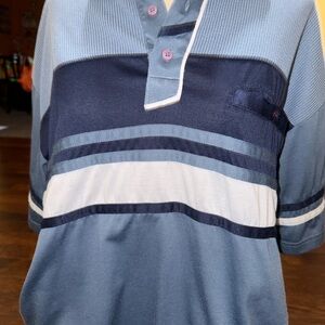 Vintage Men's Blue Striped Polo Shirt
